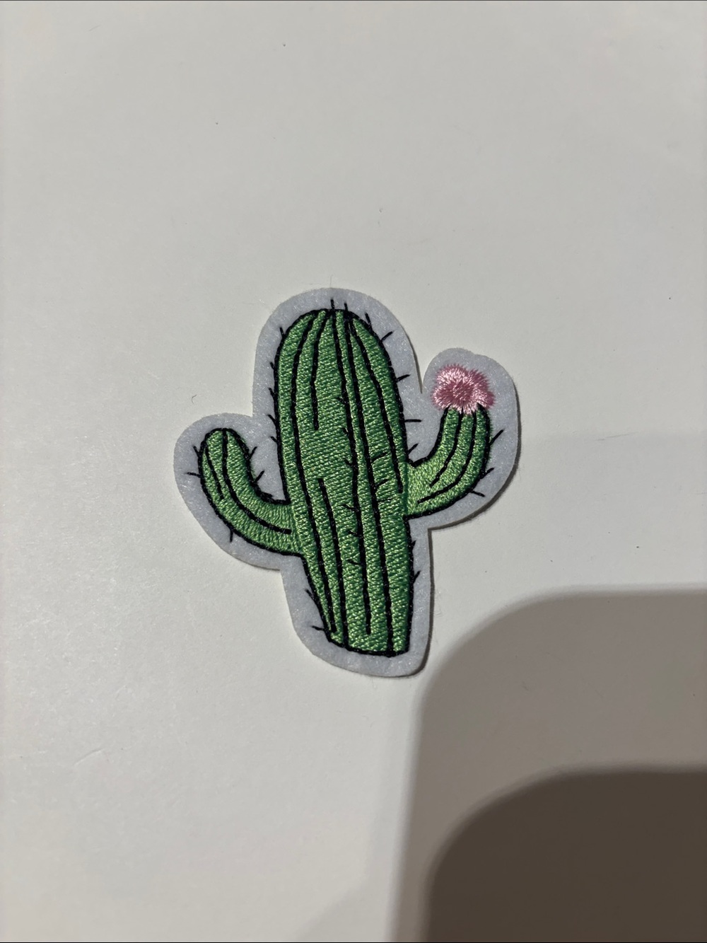 Green Cactus Embroidered Patch with Pink Flower - Women's Accessory